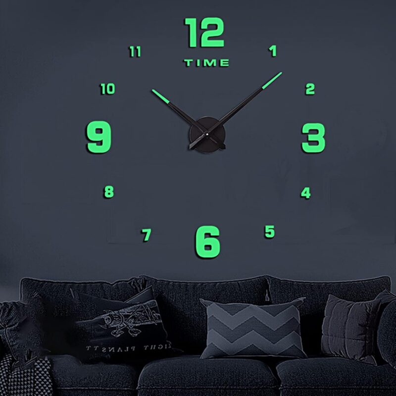 Glow in the Dark Wooden Numbers Wall Clock 3D Round Dial Clock for Living Room and Bedroom Decor